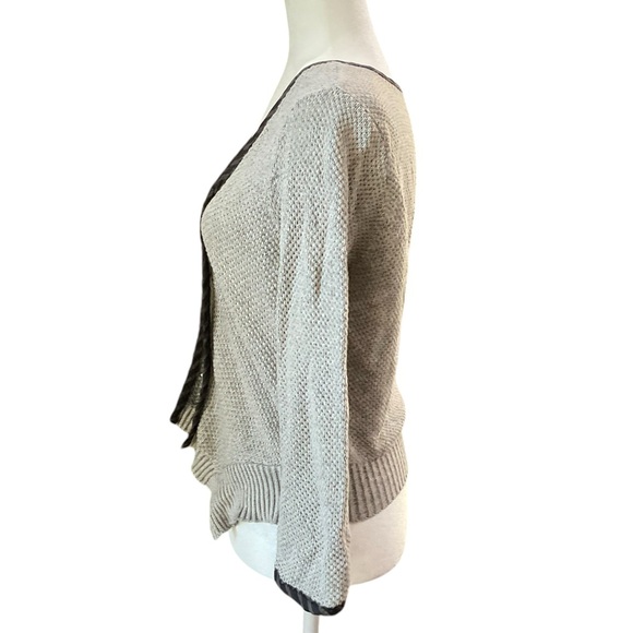 Free People Women's Gray Waffle Knit Beaded Cropped Zip Up Cardigan - Picture 3 of 8